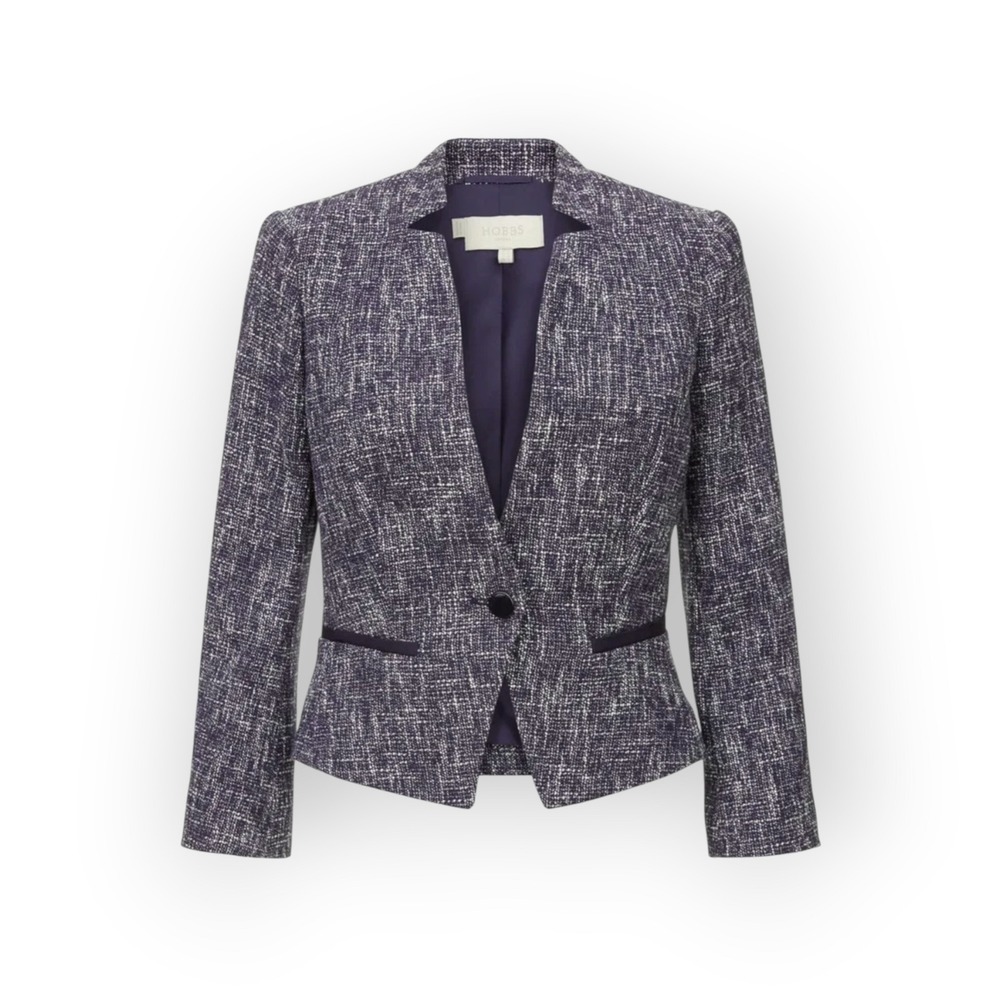 Hobbs London Navy White Tweed Tailored Blazer Jacket US 8 UK 12 Collarless